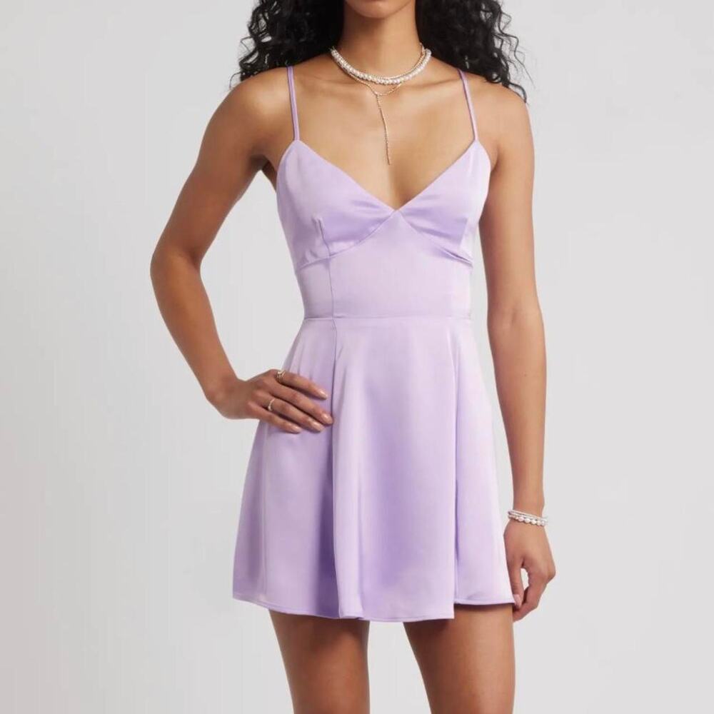 Bp lavender lace up satin minidress